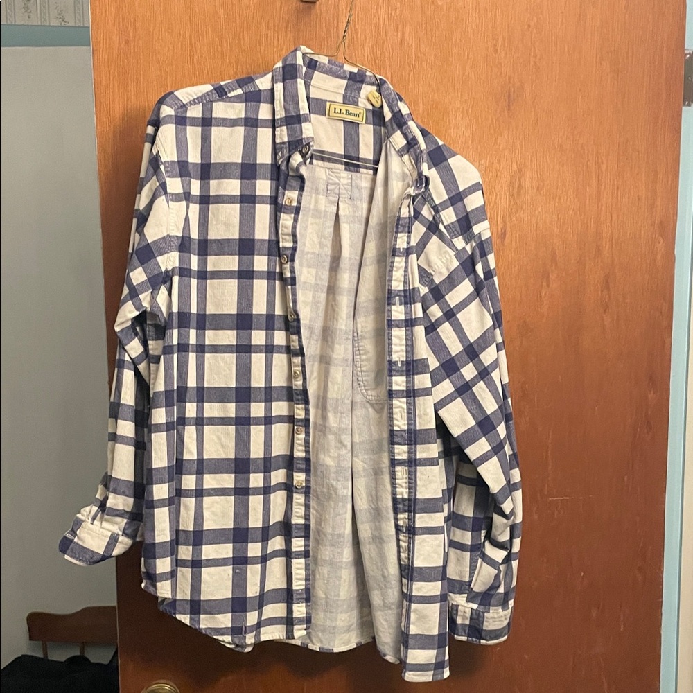 L.L. Bean Men's Checkered Shirt Jacket in Blue and White